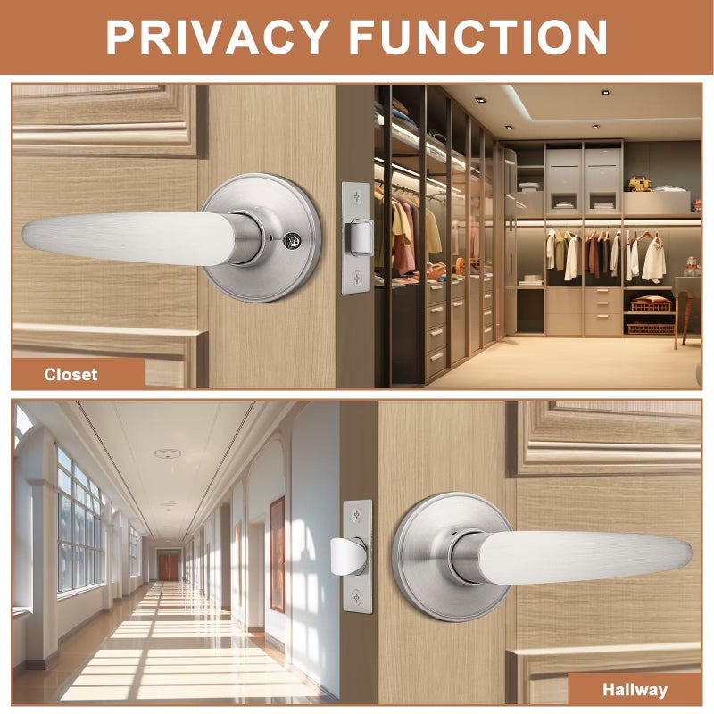 Probrico (6 Pack Unlocking Passage Door Levers Keyless Door Handles with Satin Nickel Finish for Hallway/Closets/Laundry Rooms, Home/Office Use - Image 4